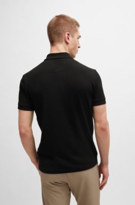 Slim-fit polo shirt with mesh logo, Black