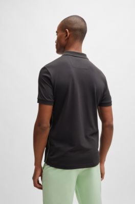 Polo slim fit de algod&oacute;n con logo de malla, Gris oscuro