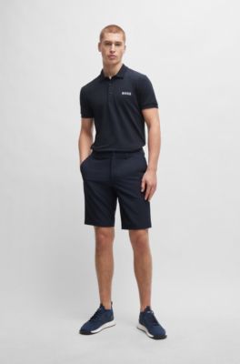 Polo slim fit de algod&oacute;n con logo de malla, Azul oscuro