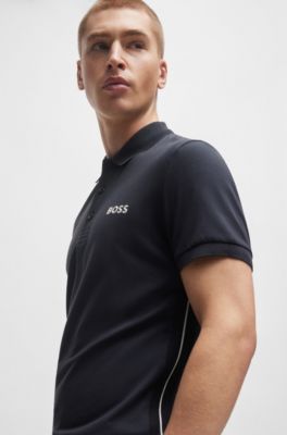 Polo slim fit de algod&oacute;n con logo de malla, Azul oscuro