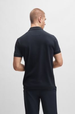 Polo slim fit de algod&oacute;n con logo de malla, Azul oscuro