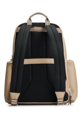 Grained-leather backpack with logo lettering, Light Beige