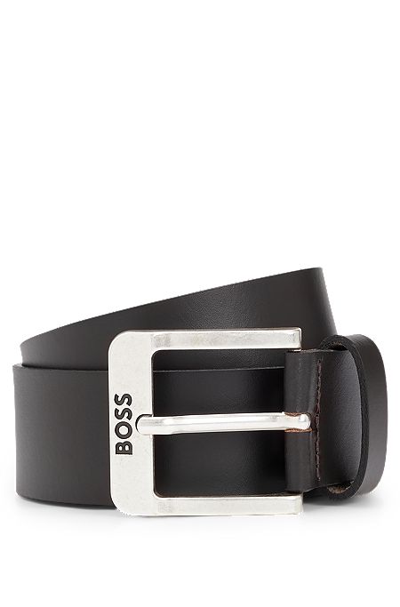 BOSS Elloy Leather Belt, Dark Brown at John Lewis & Partners