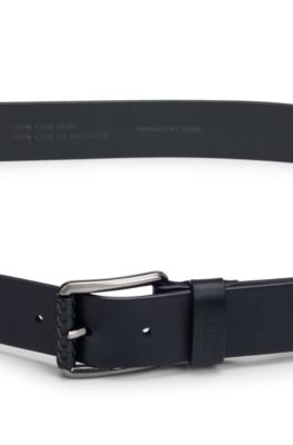 Ceinture Porsche&nbsp;x&nbsp;BOSS en cuir italien avec passant logot&eacute;, Bleu fonc&eacute;