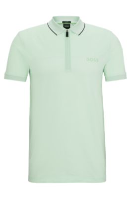 BOSS - Zip-neck slim-fit polo shirt with mesh details