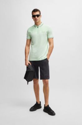 Polo Slim Fit &agrave; encolure zipp&eacute;e avec d&eacute;tails en mesh, Chaux