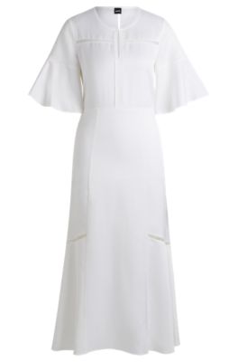 Shop Hugo Boss Short-sleeved Dress With Ladder-lace Trims In White
