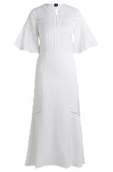 Short-sleeved dress with ladder-lace trims, White