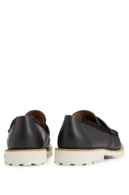 Slip-on moccasins in grained leather and suede, Dark Brown