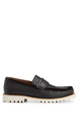 Slip-on moccasins in grained leather and suede, Dark Brown