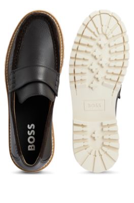 Slip-on moccasins in grained leather and suede, Dark Brown