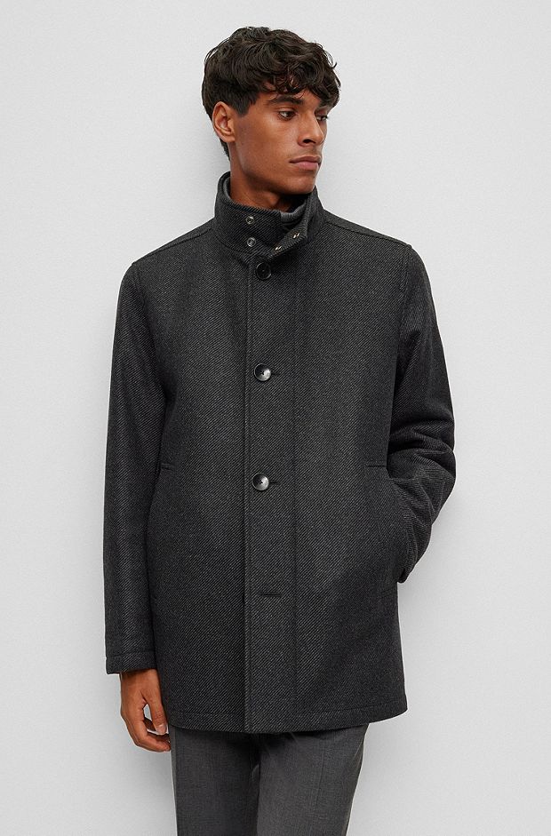 Manteau en laine mélangée avec intérieur zippé et matelassé, Gris sombre