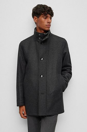 Wool-blend coat with zip-up padded inner, Dark Grey