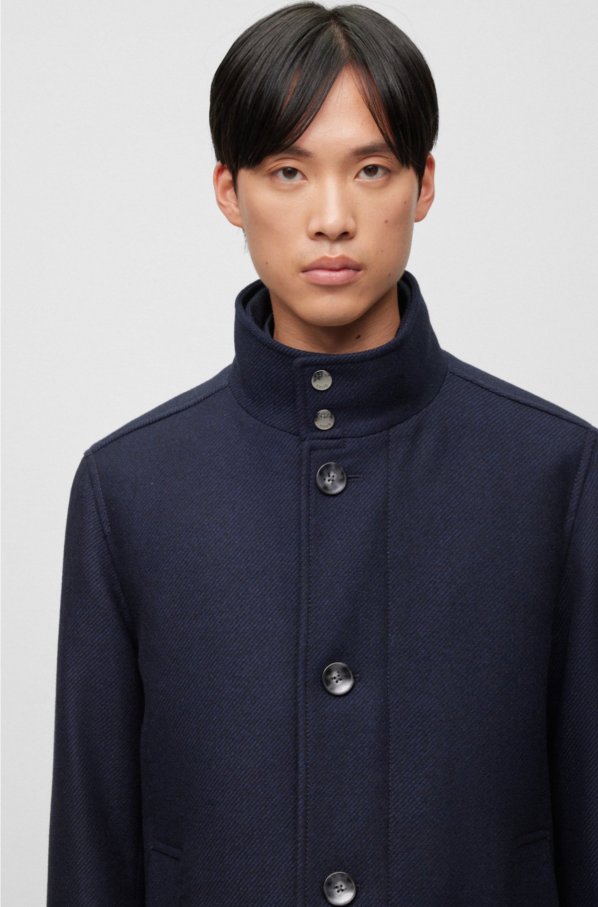 BOSS - Wool-blend coat with zip-up padded inner