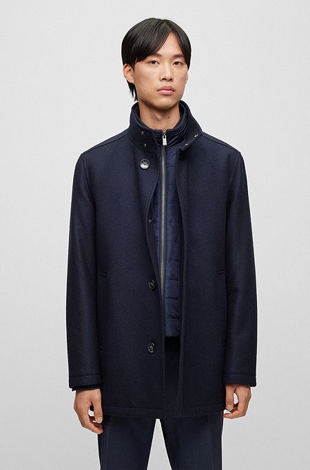 Wool-blend coat with zip-up padded inner, Dark Blue