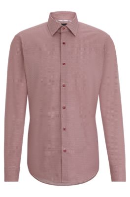 Shop Hugo Boss Regular-fit Shirt In Geometric-printed Stretch-cotton Poplin In Light Pink
