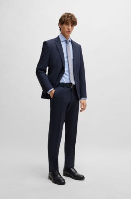 Slim-fit shirt in easy-iron structured stretch cotton, Light Blue