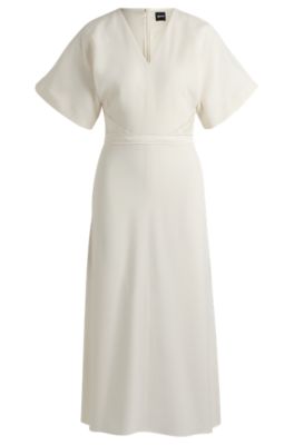 Shop Hugo Boss V-neck Dress With Waist Detail In White
