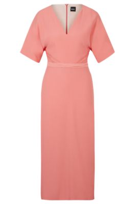 Hugo Boss V-neck Dress With Waist Detail In Light Purple