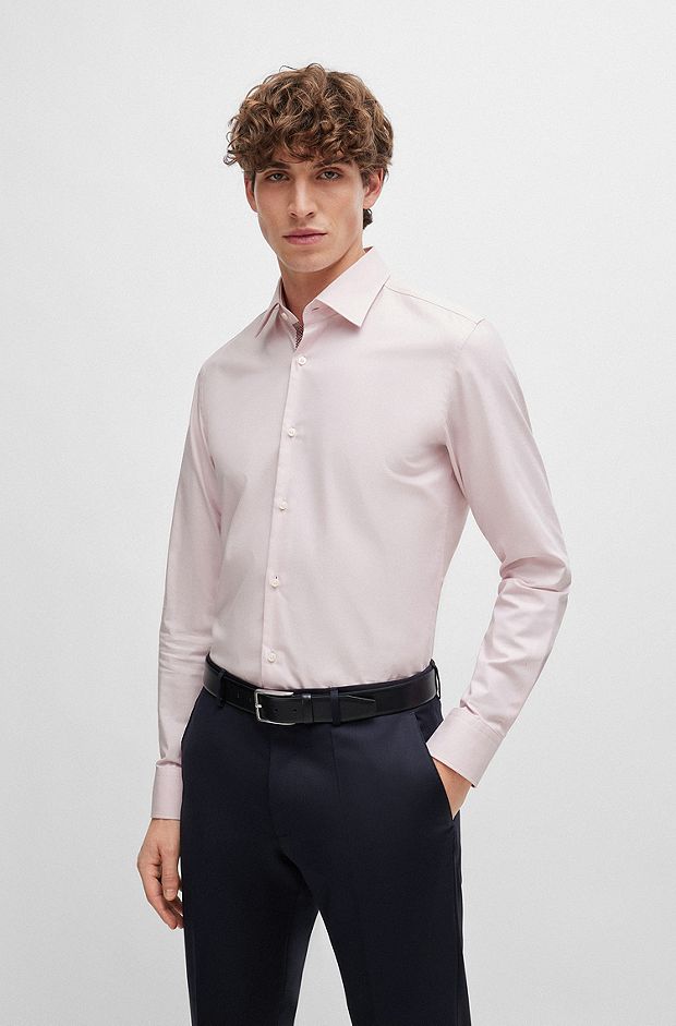 Slim-fit shirt in easy-iron stretch-cotton twill, light pink