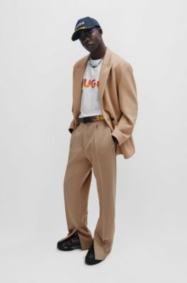 Reversible Italian-leather belt with stacked logo and flames, Black