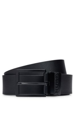 Reversible Italian-leather belt with pin and plaque buckles, Black