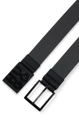 Reversible Italian-leather belt with pin and plaque buckles, Black