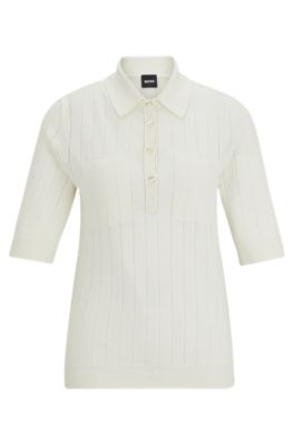 Shop Hugo Boss Linen-blend Sweater With Polo Collar In Patterned