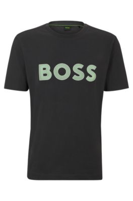 BOSS - Cotton-jersey regular-fit T-shirt with mesh logo