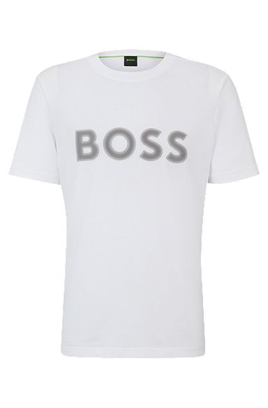 Cotton-jersey regular-fit T-shirt with mesh logo, White
