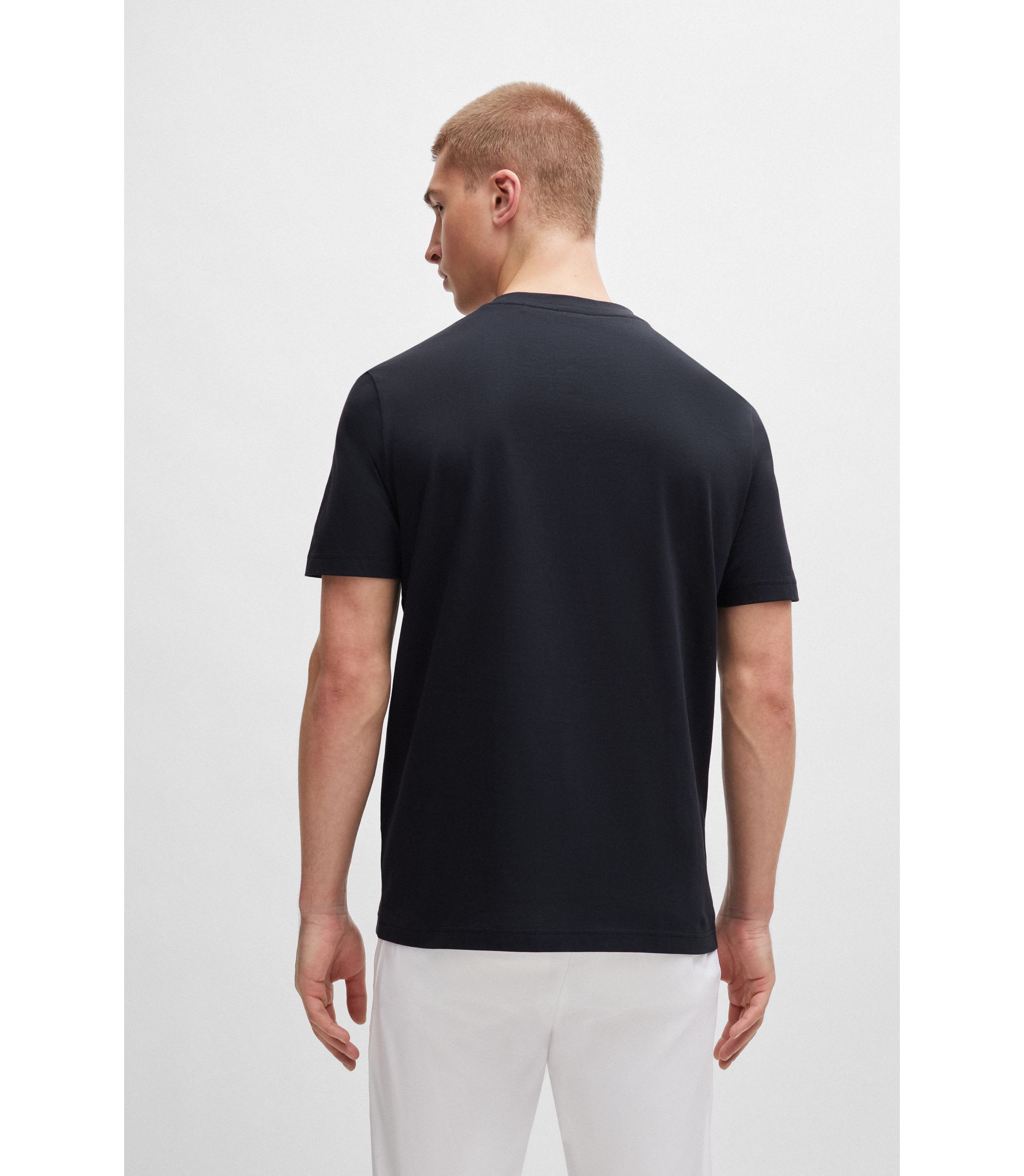 BOSS - Cotton-jersey regular-fit T-shirt with mesh logo