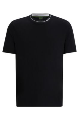 BOSS Cotton jersey regular fit T shirt with branded collar Black