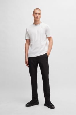 Camiseta regular fit de punto de algod&oacute;n con cuello de la marca, Blanco