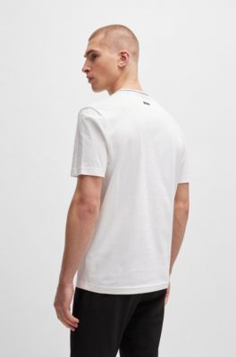 Camiseta regular fit de punto de algod&oacute;n con cuello de la marca, Blanco