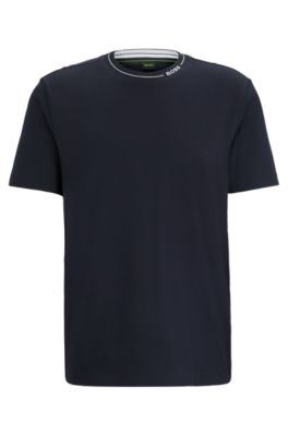 BOSS Cotton jersey regular fit T shirt with branded collar Dark Blue