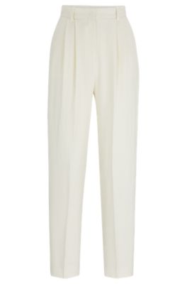 Hugo Boss Tapered-fit Trousers In Linen-blend Twill In White