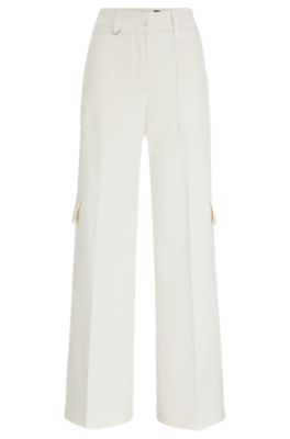 Shop Hugo Boss Straight-fit Trousers In A Cotton Blend In White