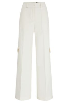 Hugo Boss Straight-fit Trousers In A Cotton Blend In White