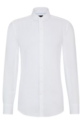 Shop Hugo Boss Slim-fit Shirt In Linen With Spread Collar In White