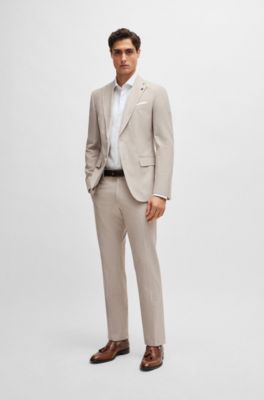 Camisa slim fit de lino con cuello italiano, Blanco