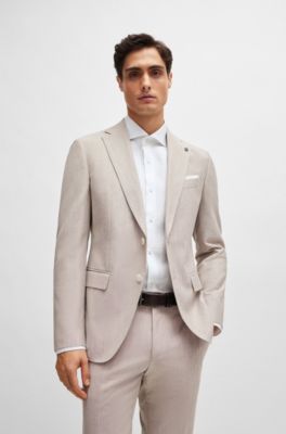 Camisa slim fit de lino con cuello italiano, Blanco