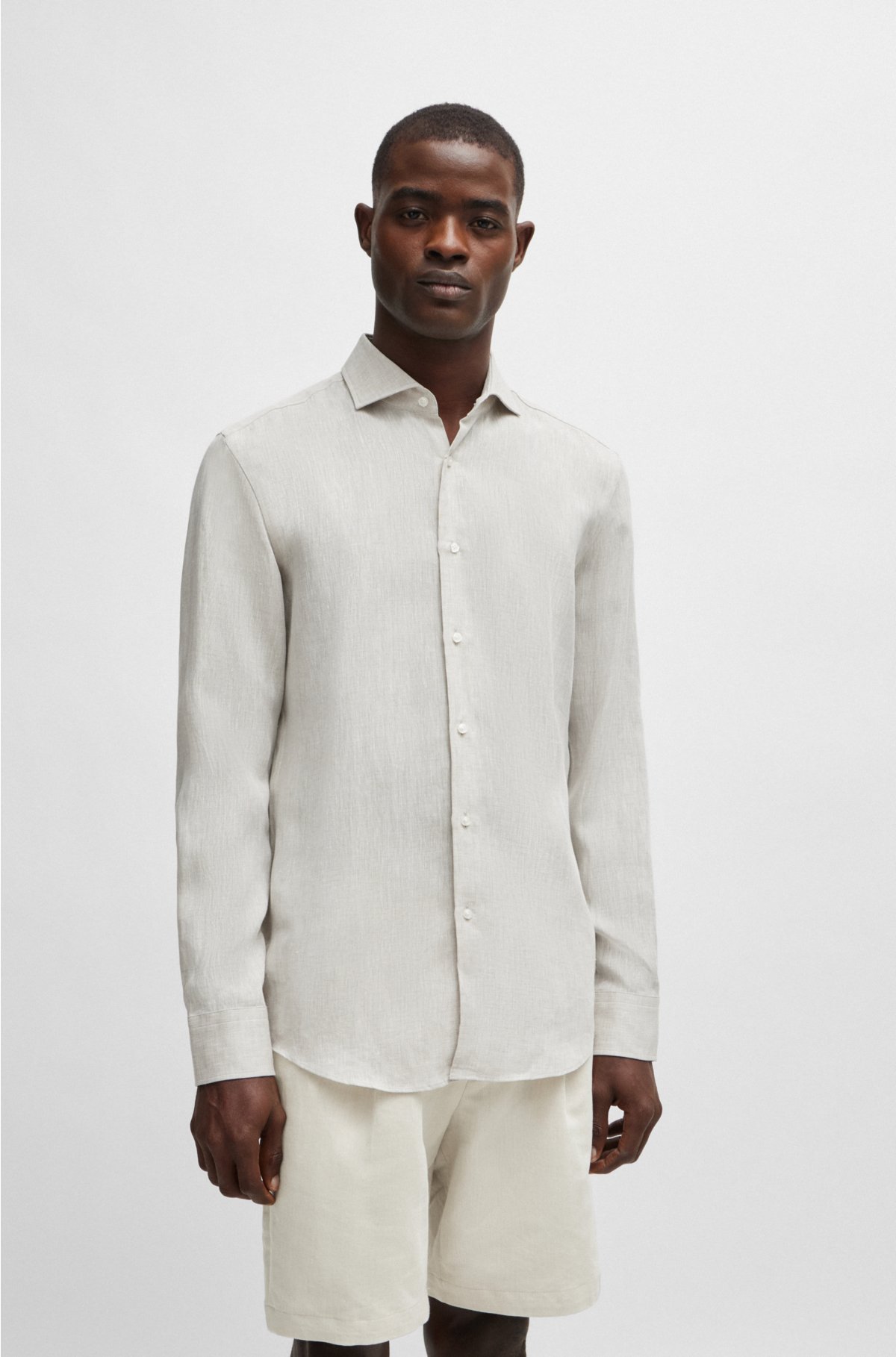 Cotton Linen Shirt - Blue/Off White - ARKET NO  Long sleeve shirts, Linen  shirt, Cotton linen