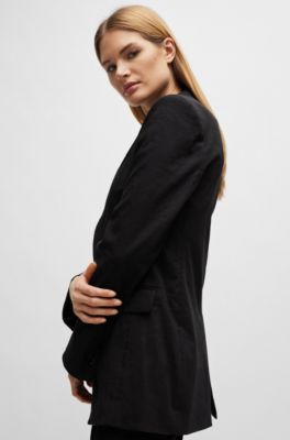 Regular-fit jacket in a linen blend, Black