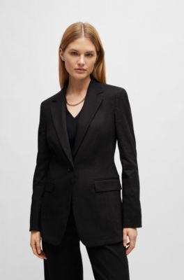 Regular-fit jacket in a linen blend, Black