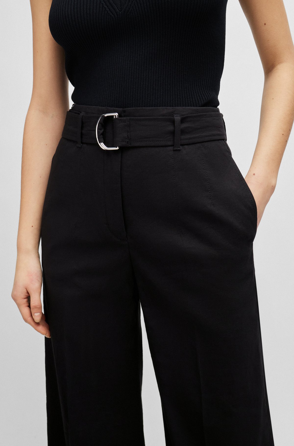 BOSS - Relaxed-fit trousers in a linen blend - Black BOSS - Relaxed-fit trousers in a linen blend - Black