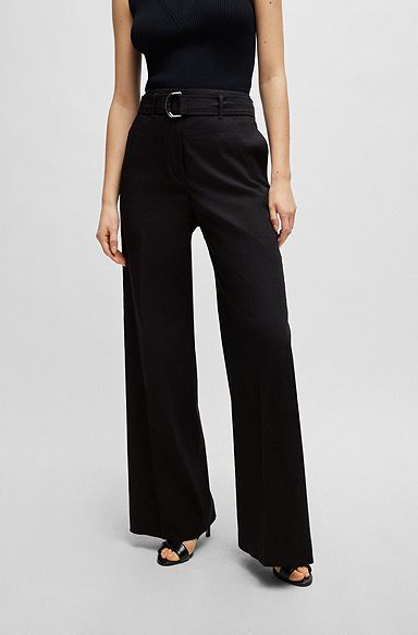 Relaxed-fit trousers in a linen blend, Black