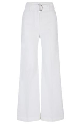 Shop Hugo Boss Relaxed-fit Trousers In A Linen Blend In White