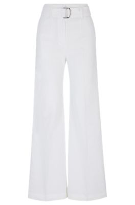 Hugo Boss Relaxed-fit Trousers In A Linen Blend In White