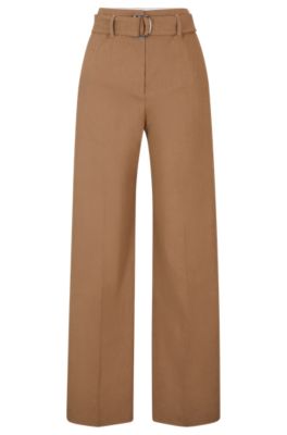 Shop Hugo Boss Relaxed-fit Trousers In A Linen Blend In Beige