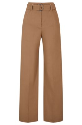 Hugo Boss Relaxed-fit Trousers In A Linen Blend In Beige